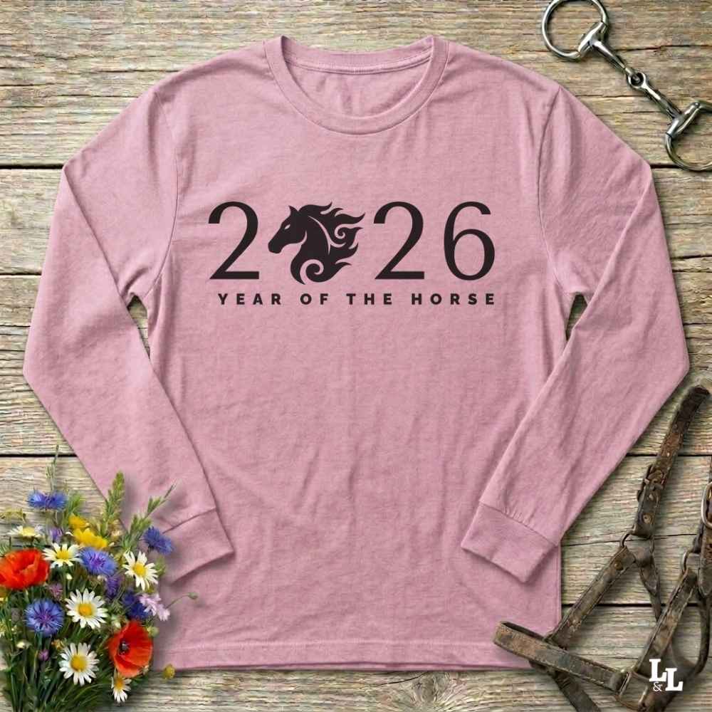pink Year of the Horse Long Sleeve Tee for Horse Lovers, Barn wear Riding Apparel
