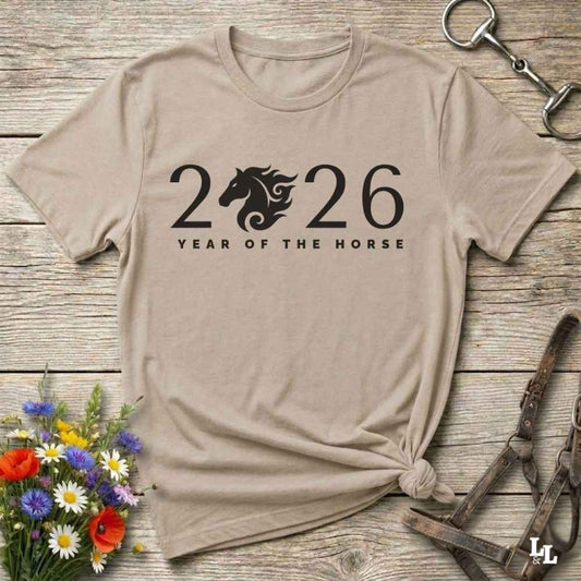 beige  Year of the Horse T-Shirt for Horse Lovers, Cowgirl Shirt, Rider Apparel