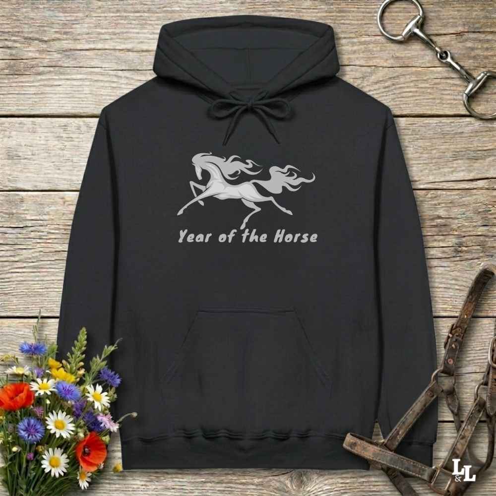 black Year of the Horse Hoodie for Horse Lovers, Riding Apparel, Cowgirl Sweatshirt