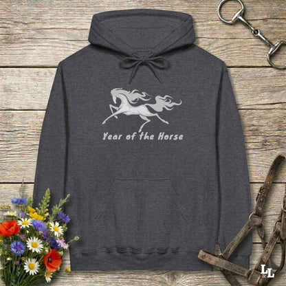 gray Year of the Horse Hoodie for Horse Lovers, Riding Apparel, Cowgirl Sweatshirt