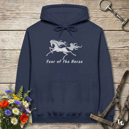 navy blue Year of the Horse Hoodie for Horse Lovers, Riding Apparel, Cowgirl Sweatshirt