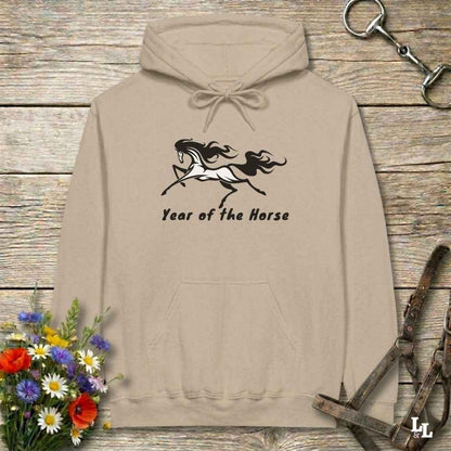beige Year of the Horse Hoodie for Horse Lovers, Riding Apparel, Cowgirl Sweatshirt