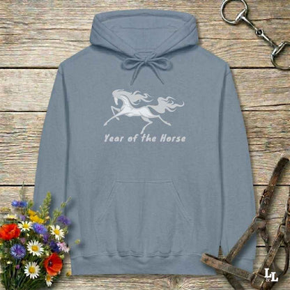 blue Year of the Horse Hoodie for Horse Lovers, Riding Apparel, Cowgirl Sweatshirt