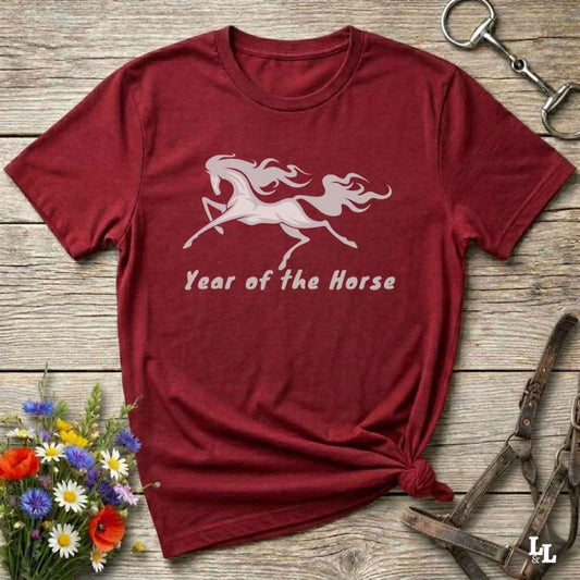 red Year of the Horse T-Shirt for Horse Lovers, Shirt for Cowgirls, Horse Riding Apparel