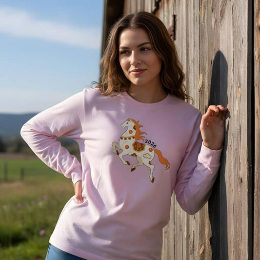 Year of the Horse Long Sleeve Tee for Horse Lovers, Equestrian Riding Wear