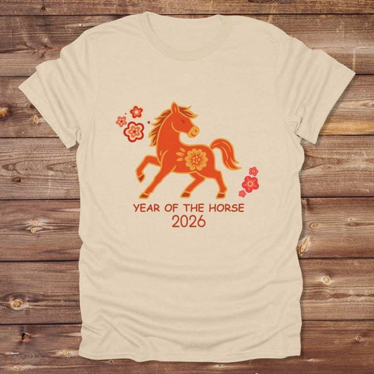 Sand Beige Year of the Horse T-Shirt for Horse Lovers, Trail Riding Tees, Cowgirl Shirts