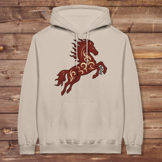 Sand beige Year of the Horse Hoodie for Horse Lovers, Riding Apparel Cowgirl Sweatshirt