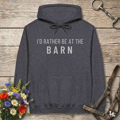 gray  I'd Rather be at the Barn Hoodie for Horse Riders, Barn Wear Hoodie, Equestrian Apparel. Great gift for horse lover.