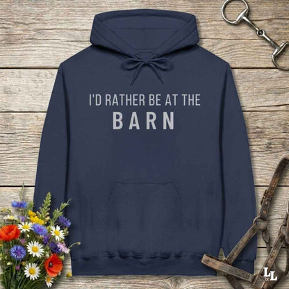 navy  I'd Rather be at the Barn Hoodie for Horse Riders, Barn Wear Hoodie, Equestrian Apparel. Great gift for horse lover
