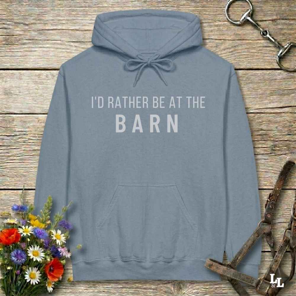 blue  I'd Rather be at the Barn Hoodie for Horse Riders, Barn Wear Hoodie, Equestrian Apparel. Great gift for horse lover.
