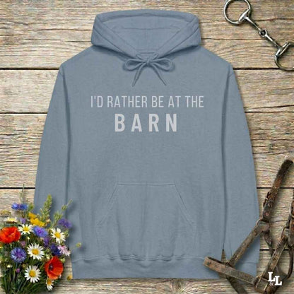 blue  I'd Rather be at the Barn Hoodie for Horse Riders, Barn Wear Hoodie, Equestrian Apparel. Great gift for horse lover.