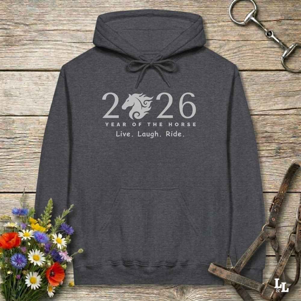 gray Live Laugh Ride Hoodie for Horse Lovers, Barn Wear Hoodie Equestrian Apparel