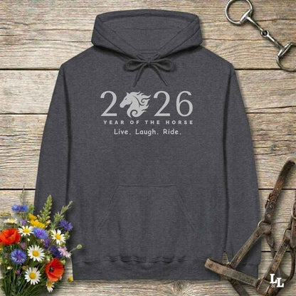 gray Live Laugh Ride Hoodie for Horse Lovers, Barn Wear Hoodie Equestrian Apparel