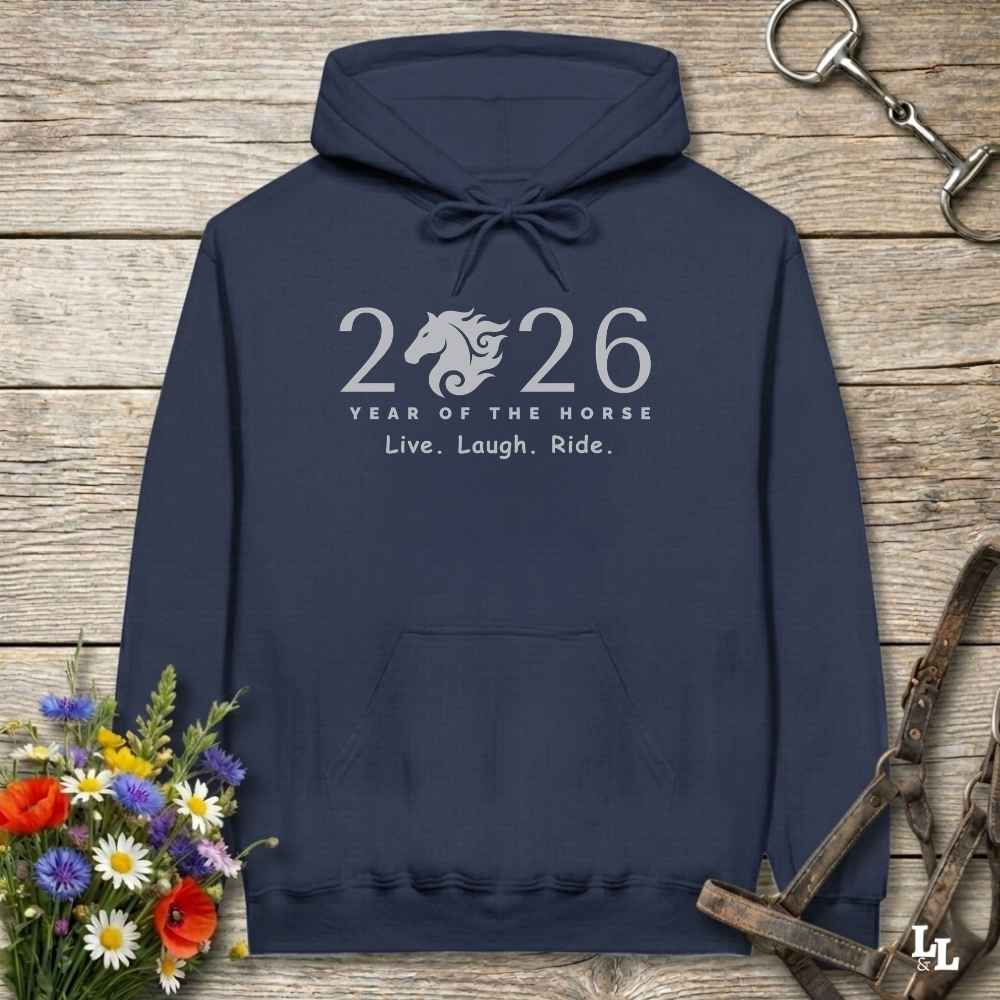 navy blue Live Laugh Ride Hoodie for Horse Lovers, Barn Wear Hoodie Equestrian Apparel