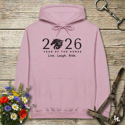 pink Live Laugh Ride Hoodie for Horse Lovers, Barn Wear Hoodie Equestrian Apparel