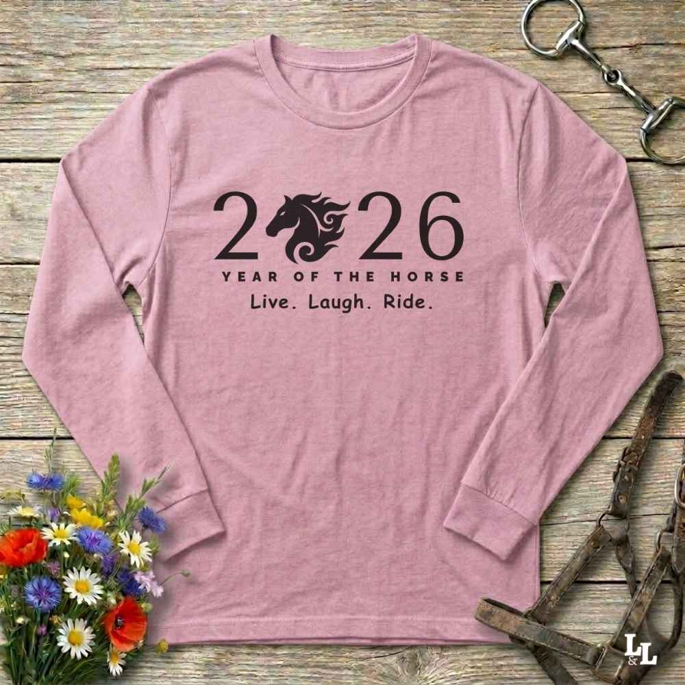 pink Live Laugh Ride. Long Sleeve Tee for Horse Lovers, Barn Wear Tee, Equestrian Apparel