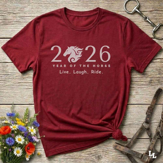 red Live Laugh Ride T-Shirt for Horse Lovers, Riding Apparel, Barn Wear Tee