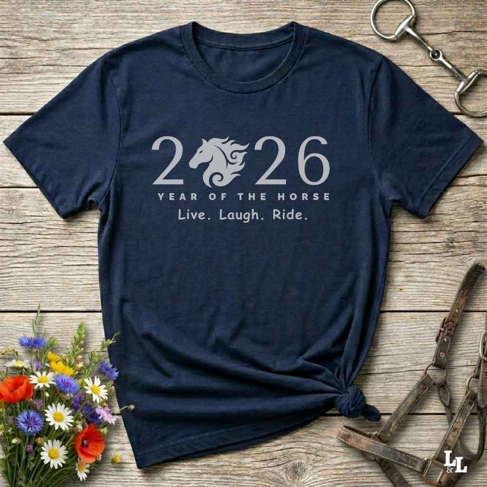 navy blue Live Laugh Ride T-Shirt for Horse Lovers, Riding Apparel, Barn Wear Tee