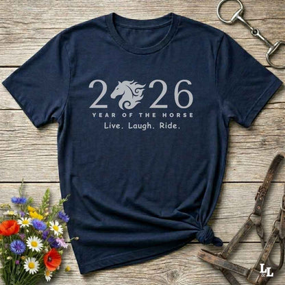 navy blue Live Laugh Ride T-Shirt for Horse Lovers, Riding Apparel, Barn Wear Tee