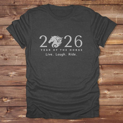 Dark Grey Live Laugh Ride T-Shirt for Horse Lovers, Riding Apparel, Barn Wear Tee