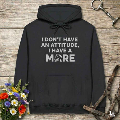 black I Don't Have an Attitude Hoodie for Horse Lovers, Cozy Barn Wear, Trail Riding Hoodie
