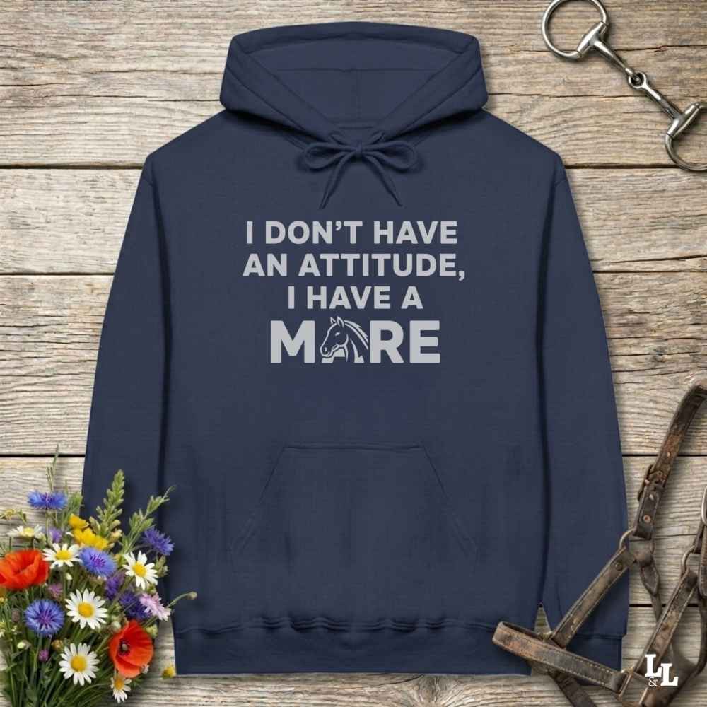 navy blue I Don't Have an Attitude Hoodie for Horse Lovers, Cozy Barn Wear, Trail Riding Hoodie