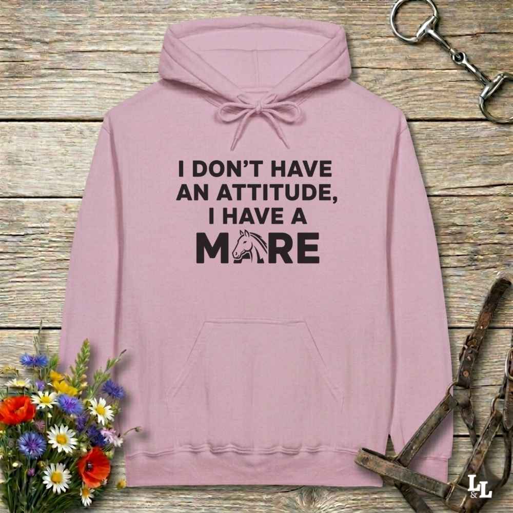 pink I Don't Have an Attitude Hoodie for Horse Lovers, Cozy Barn Wear, Trail Riding Hoodie
