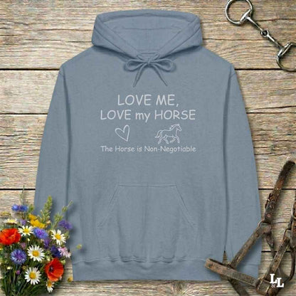 blue  Love Me Love my Horse Hoodie for Horse Lovers Barn Wear Hoodie for Horse People