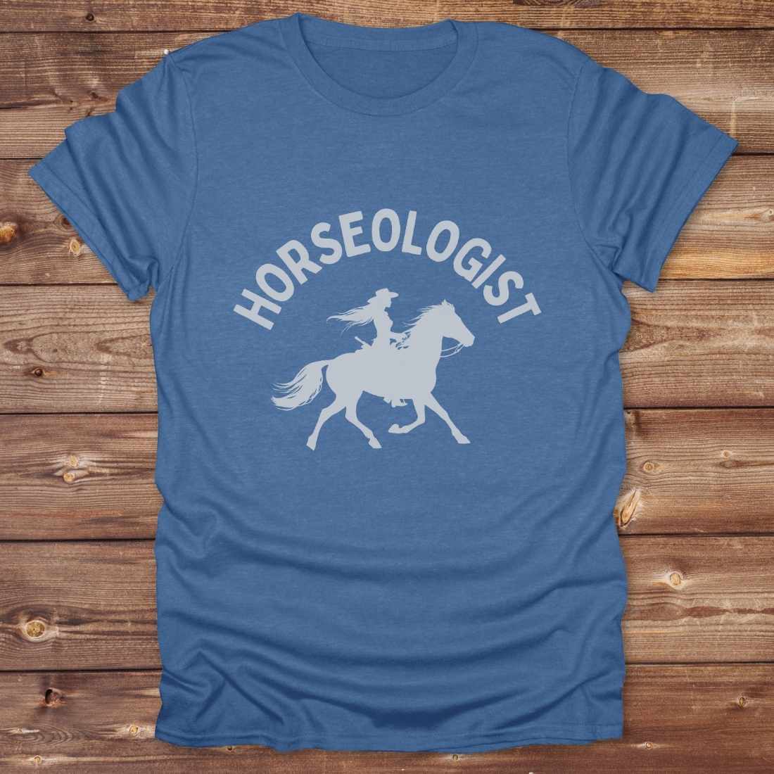 heather royal blue Horseologist T-Shirt, Essential Barn Tee for Horse Rider. Equestrian Apparel.