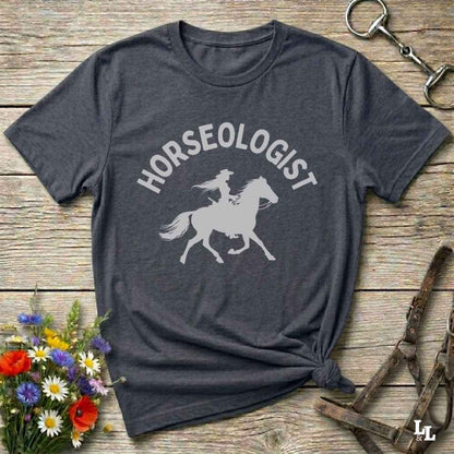 gray Horseologist T-Shirt, Essential Barn Tee for Horse Rider. Equestrian Apparel.