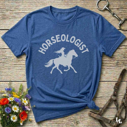 blue Horseologist T-Shirt, Essential Barn Tee for Horse Rider. Equestrian Apparel.