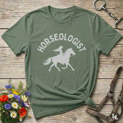 green Horseologist T-Shirt, Essential Barn Tee for Horse Rider. Equestrian Apparel.