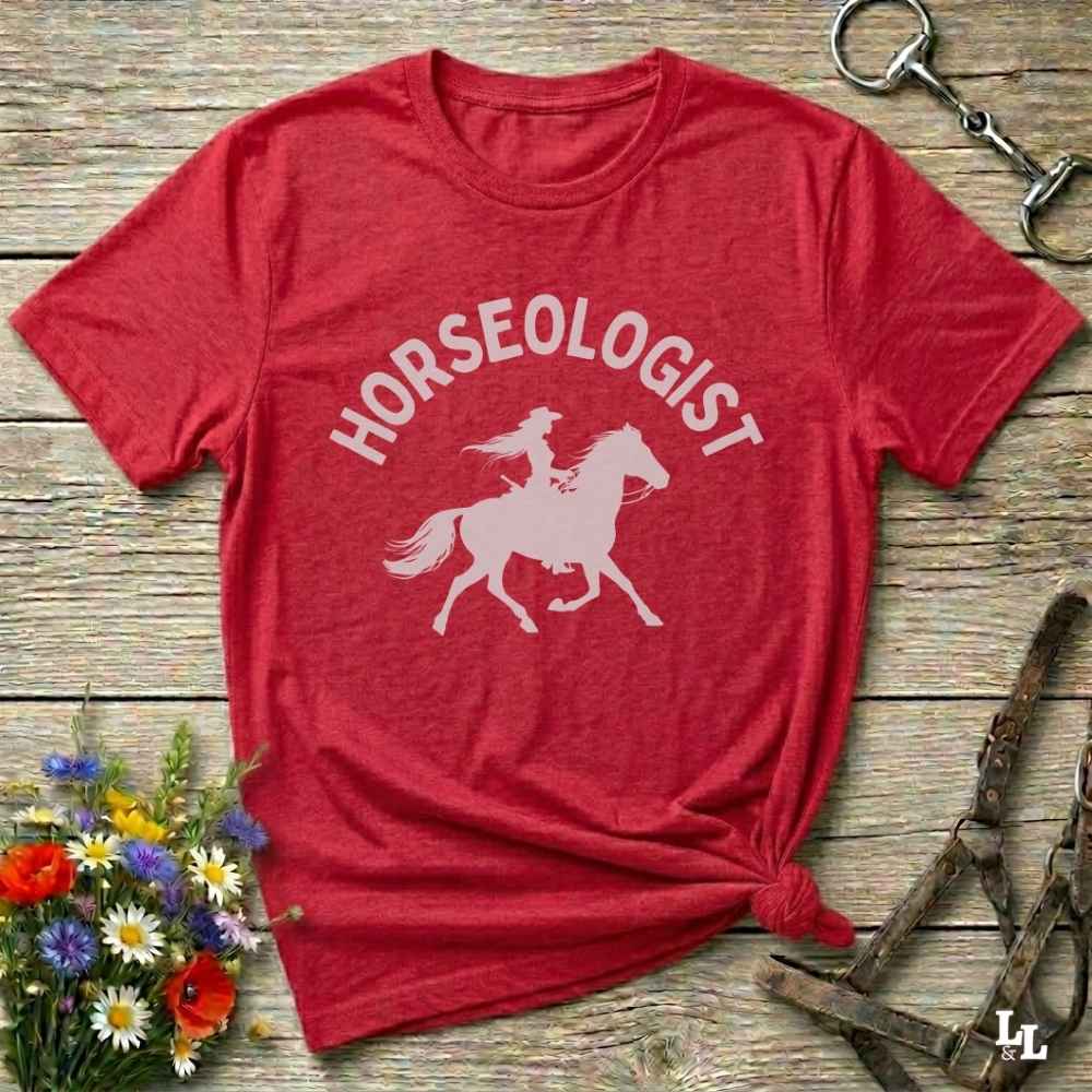 red Horseologist T-Shirt, Essential Barn Tee for Horse Rider. Equestrian Apparel.