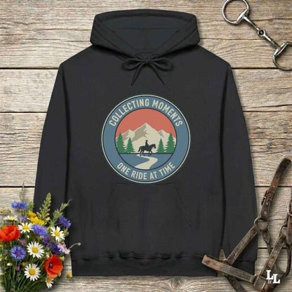 black Collecting Moments One Ride at a Time Hoodie for Horse Lovers, Trail Riding Hoodie