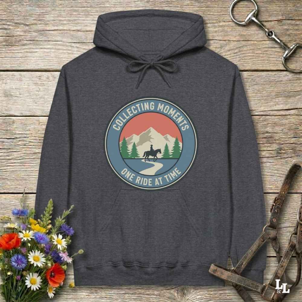 gray Collecting Moments One Ride at a Time Hoodie for Horse Lovers, Trail Riding Hoodie