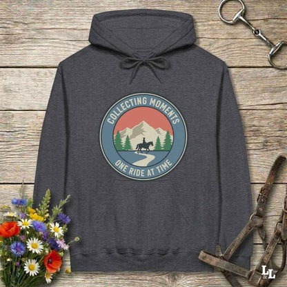 gray Collecting Moments One Ride at a Time Hoodie for Horse Lovers, Trail Riding Hoodie