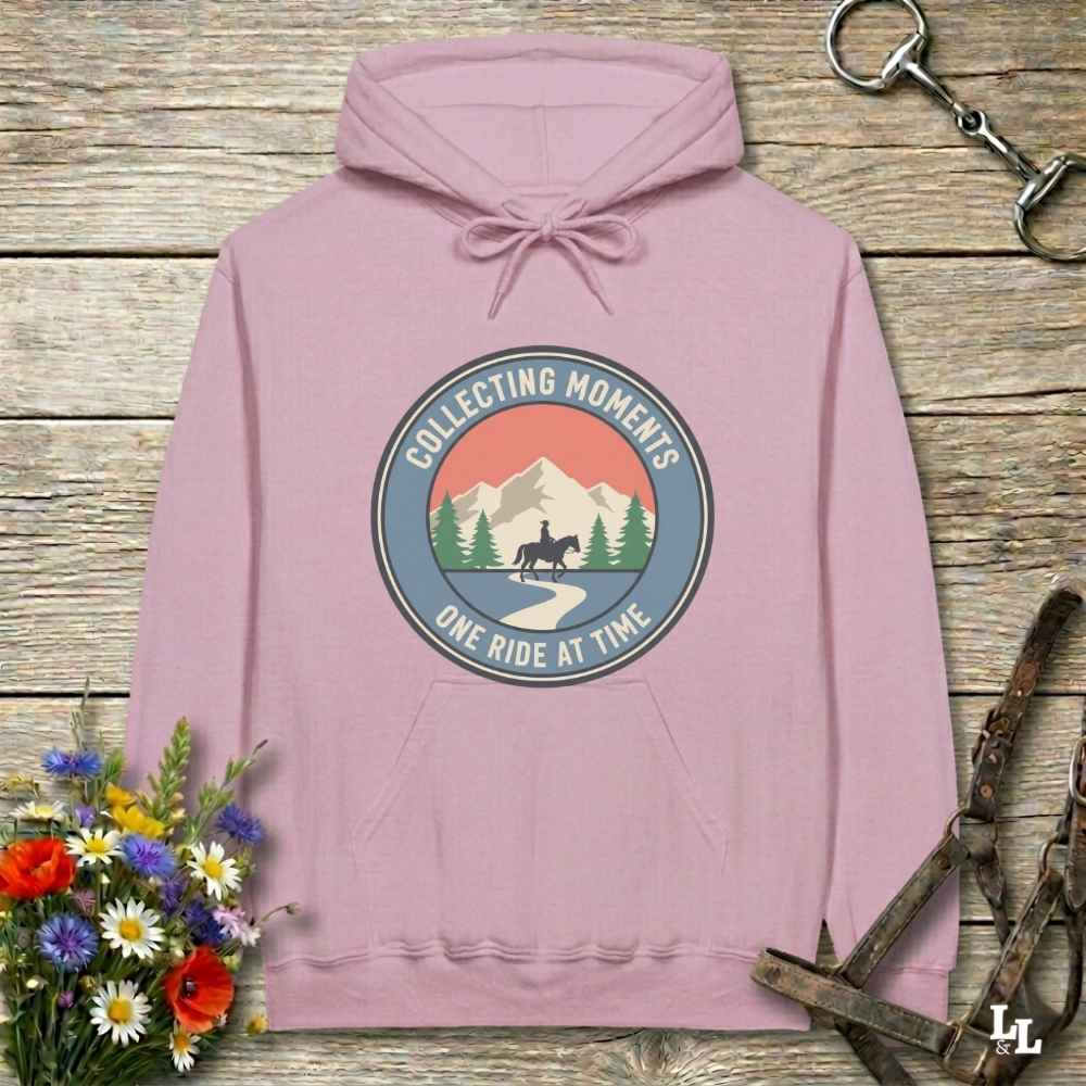 pink Collecting Moments One Ride at a Time Hoodie for Horse Lovers, Trail Riding Hoodie