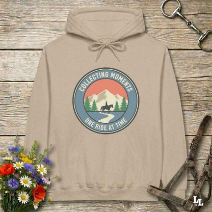 beige Collecting Moments One Ride at a Time Hoodie for Horse Lovers, Trail Riding Hoodie