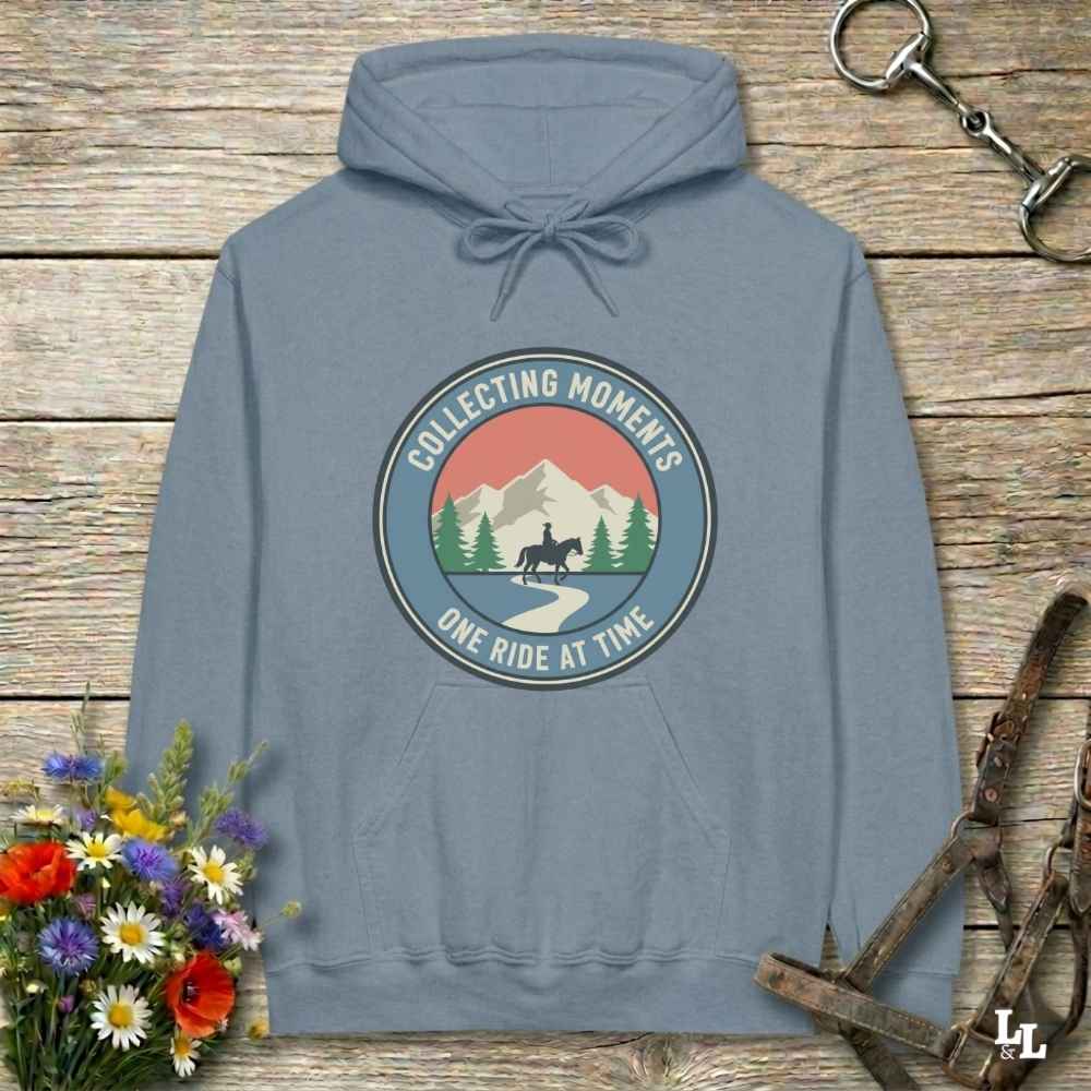 blue Collecting Moments One Ride at a Time Hoodie for Horse Lovers, Trail Riding Hoodie