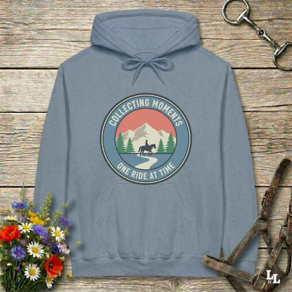 blue Collecting Moments One Ride at a Time Hoodie for Horse Lovers, Trail Riding Hoodie