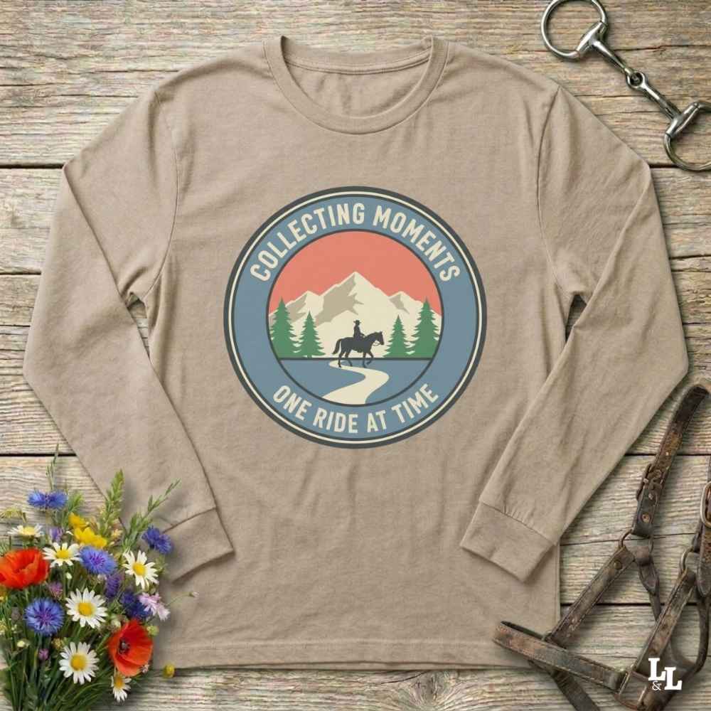 beige collecting moments one ride at a time t-shirt, perfect gift for horse lovers