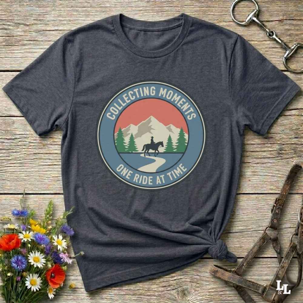 gray Collecting Moments One Ride at a Time T-Shirt for Horse Lovers, Horse Riding Tee