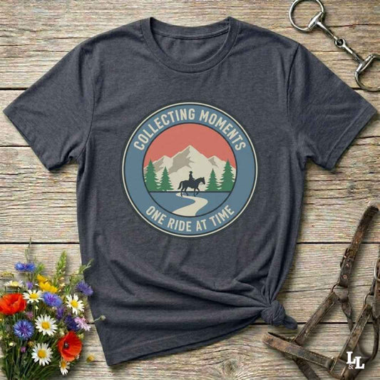 gray Collecting Moments One Ride at a Time T-Shirt for Horse Lovers, Horse Riding Tee