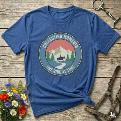 blue Collecting Moments One Ride at a Time T-Shirt for Horse Lovers, Horse Riding Tee