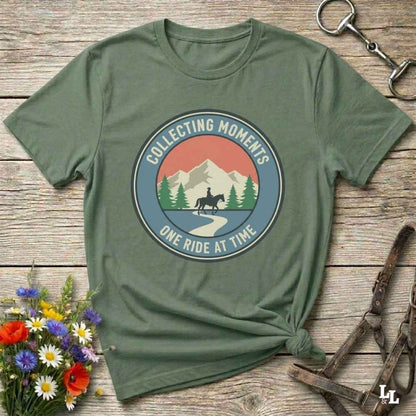 green Collecting Moments One Ride at a Time T-Shirt for Horse Lovers, Horse Riding Tee