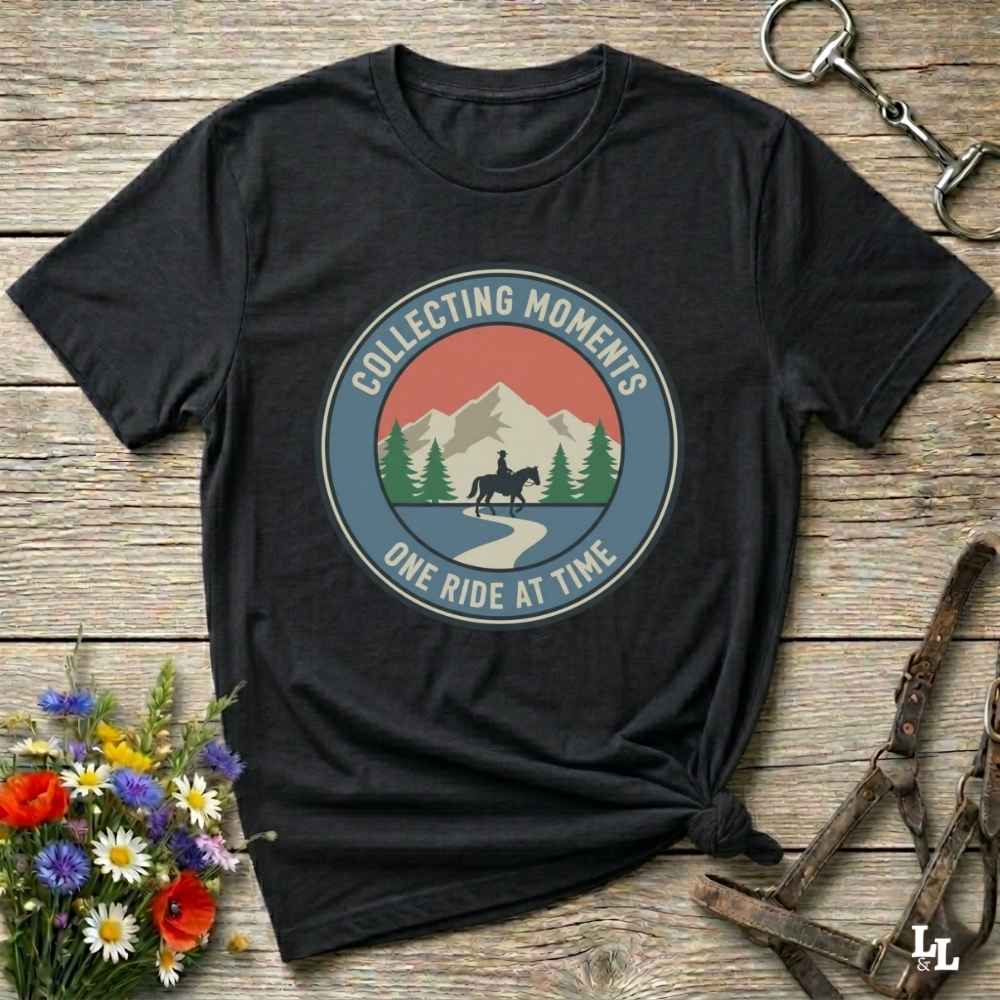 black Collecting Moments One Ride at a Time T-Shirt for Horse Lovers, Horse Riding Tee