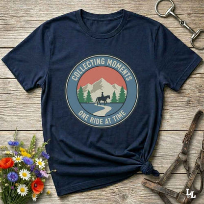 navy blue Collecting Moments One Ride at a Time T-Shirt for Horse Lovers, Horse Riding Tee