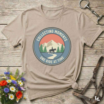 beige Collecting Moments One Ride at a Time T-Shirt for Horse Lovers, Horse Riding Tee