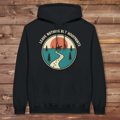 Black Leave Nothing but Hoof Prints Hoodie for Horse Lovers, Cozy Hoodie for Trail Riding