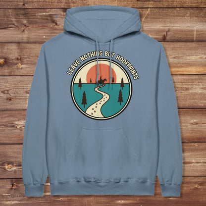 Blue Leave Nothing but Hoof Prints Hoodie for Horse Lovers, Cozy Hoodie for Trail Riding